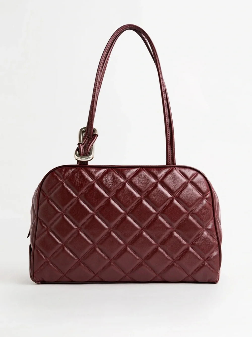 NWT Marc Jacobs The Dual Smooth Leather Quilted Shoulder Bag Dark Plum Maroon - Picture 2 of 15